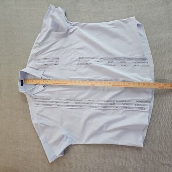 Coofandy Shirt Men's XXL Sky Blue Embroidered Cotton Short Sleeve Bowling EUC - Picture 9 of 12